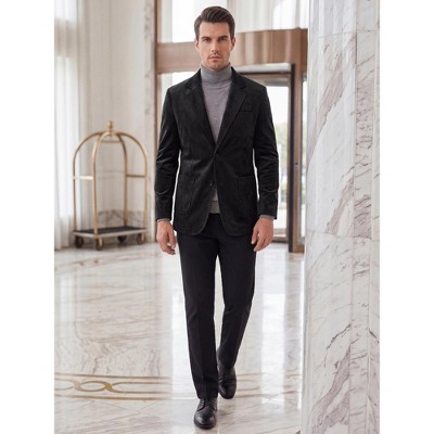 INSPIRE CHIC Men's Slim Fit Single Breasted Faux Suede Blazer Jacket Medium Black — фото 4