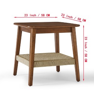 23-Inch Mid-Century Side Table with Woven Shelf, Boho Side Table with Storage, Bedside Table for Living Room, Bedroom, Patio, or Office - 1 of 3