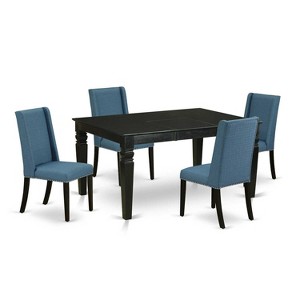 HomeStock 5-Piece Black Finish Solid Wood Top Dining table with 4-Chairs with Butterfly Leaf - 1 of 4