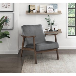 CAVINAS Velvet Accent Chair with Dark Walnut Finish,Mid-Century Upholstered Living Room Chairs,Reading Chairs for Living Room - 1 of 4