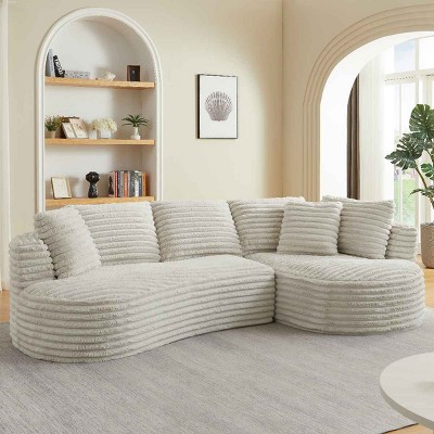 Modern Curved L-Shape Sectional Sofa, 4-Seater Oversized Sleeper Couch with Tufted Design, Sofa with Corduroy Cover-Cuddlewood