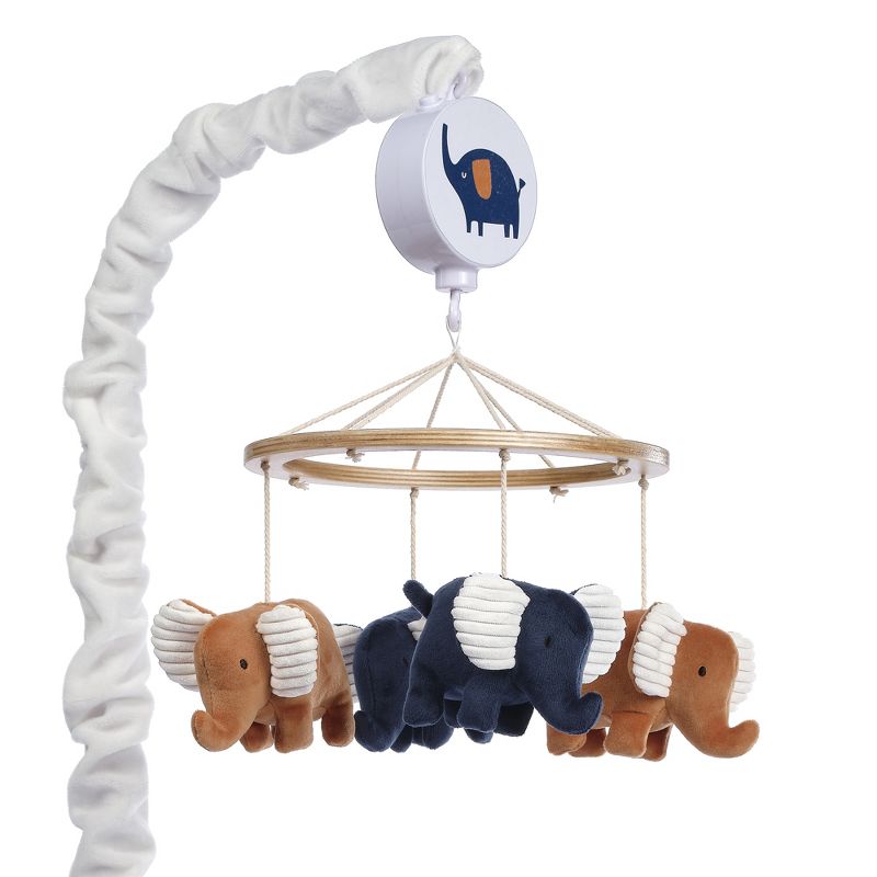 Lambs & Ivy Playful Elephant Blue/White Musical Baby Crib Mobile Soother Toy, 1 of 8
