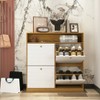 Lirago,39.37"L*9.45"W*39.37"H,4-Door Flip Shoe Storage Cabinet with Wooden Handles & Anti-Tip Design - Space Saving Entryway Organizer - 3 of 4