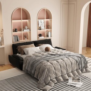 Yukimo 73" Queen Convertible Sleeper Sofa Bed - Velvet Pull-Out Loveseat, Multi-Functional Sofa/Chaise/Queen Bed for Living Room/Bedroom - 1 of 4