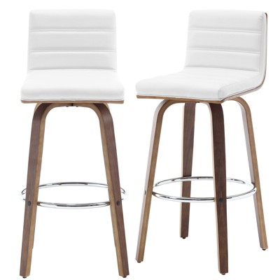Bekrvio 26" Counter Height Bar Stools - PU Leather Swivel, L Shape Back, Upholstered, Mid-Century Modern Chairs for Kitchen Counter Island