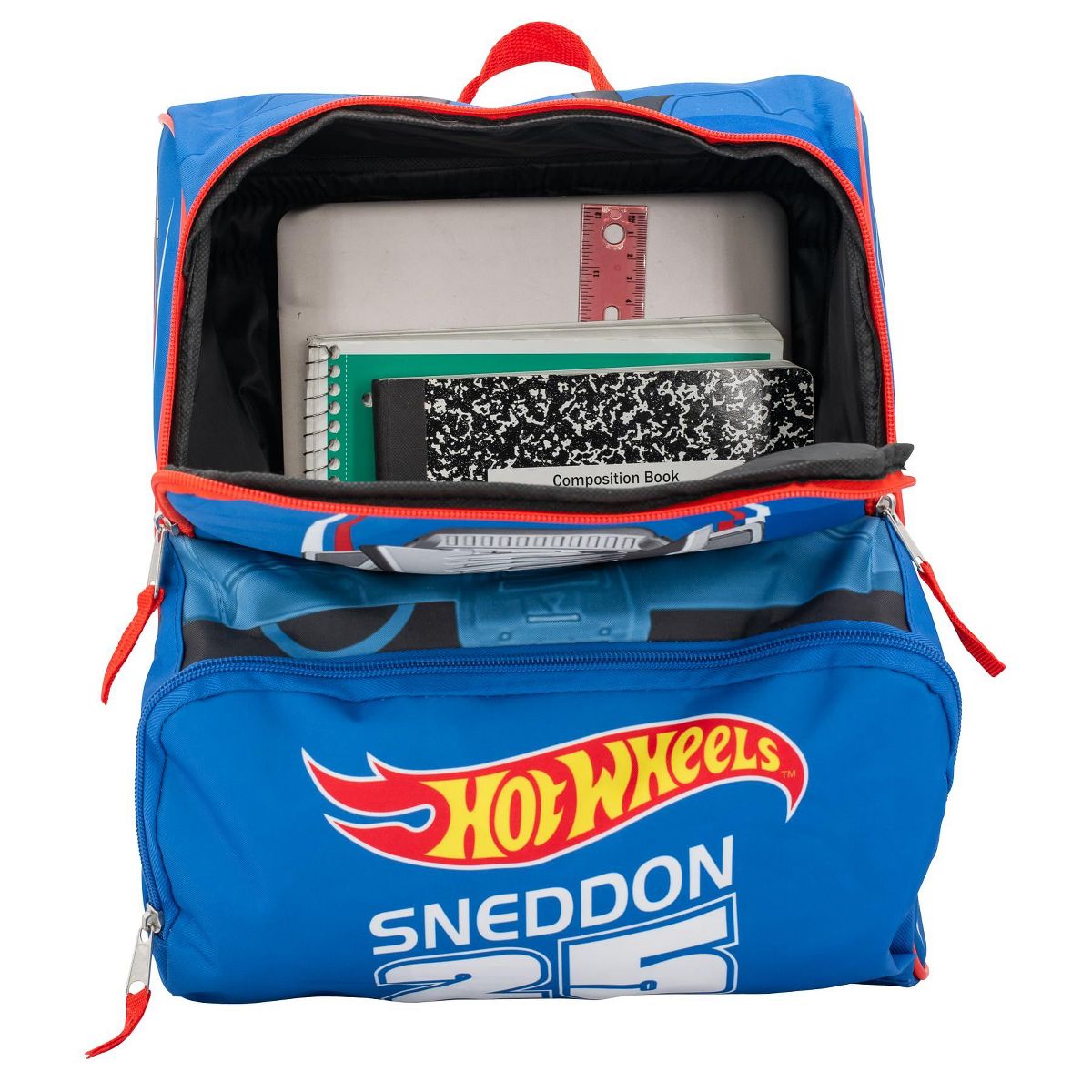 Hot Wheels Blue Sneddon #25 Twinduction Race Car Shaped 14” Mini Backpack, Kids School Bag, Blue - thumbnail 5
