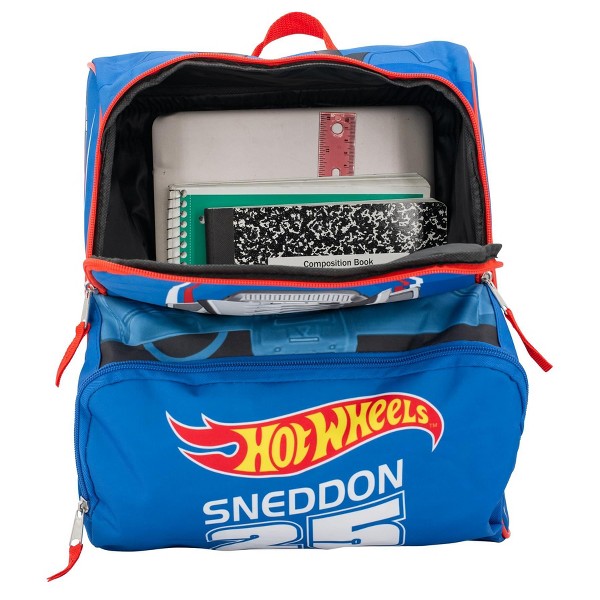 Mochila mini de 14 pulgadas con forma de auto de carreras Hot Wheels Blue Sneddon #25 Twinduction, bolso escolar para niños, azul 5