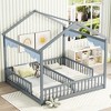 Fontoi Beds, Double Twin Floor Bed with Fence, Wood Bed with Guardrails for Girls and Boys, Gray, 78.2"*70.5"*83.9" - 3 of 4