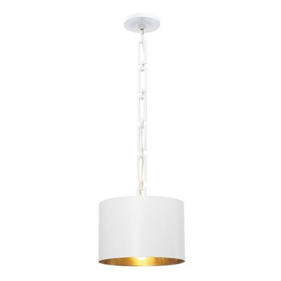 Mini Drum Pendant Light in Matte White with Antique Gold Accents