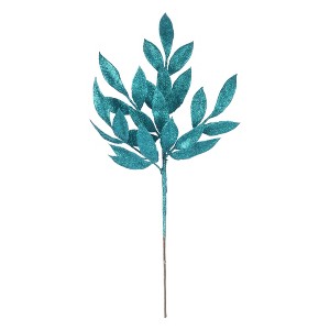 Vickerman 22" Teal Glitter BayLeaf Artificial Spray, 12 per Bag. - 1 of 3