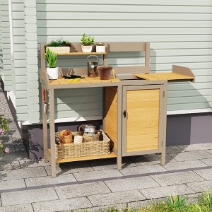 VASIP Outdoor Potting Bench, Wooden Workstation Table with Cabinet for Backyard Garden Supplies - 1 of 4