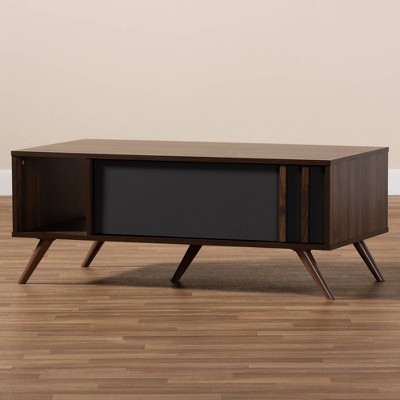 Naoki Two-Tone Grey and Walnut Wood Coffee Table with Storage