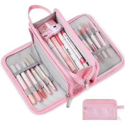 Fmeida Large Pencil Case, Big Capacity Pencil Pouch Pen Bag with 3 Compartment, Portable Canvas Stationery Organizer with Zipper