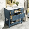 Wooakway 30"L Blue Freestanding Bathroom Vanity with Ceramic Sink 5 Drawers Solid Wood Frame - 4 of 4