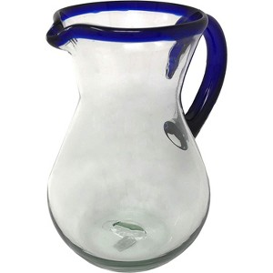 Dos Sueños Mexican Hand Blown  Pitcher - Blue Rim - 84oz - - 1 of 4