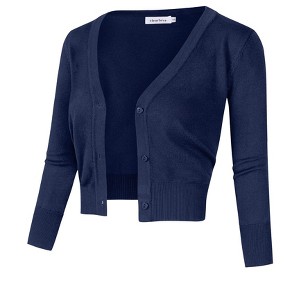 Women's Classic 3/4 Sleeve Open Front Cropped Cardigan Sweater Lightweight Knit Short Shrugs - 1 of 4