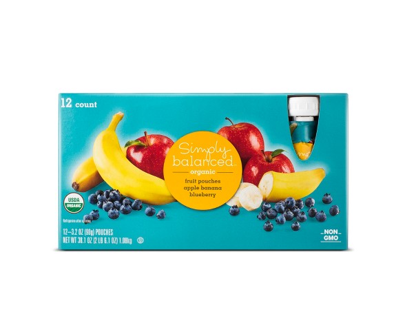 Apple Banana Blueberry Fruit Pouch - 12ct - Simply Balanced