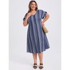 GRACE & GRANDEUR Women's Plus Size Boho Floral Stripe V Neck Ruffle Sleeve Pockets Flowy Casual Beach Midi A Line Dresses - 2 of 4