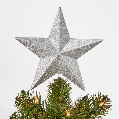 8.5in Unlit Glitter Star Tree Topper Silver - Wondershop™