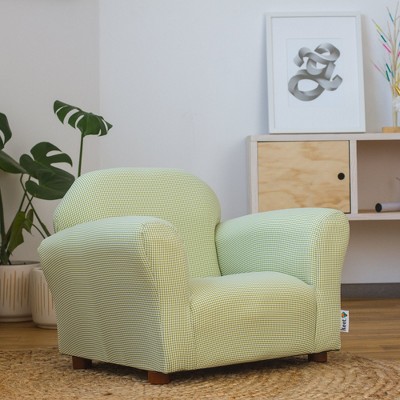 Handcrafted Brown Gingham Armchair with Wooden Legs