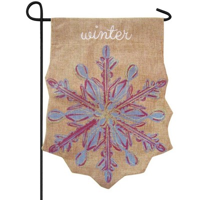 Evergreen Snowflake Winter Embellished Shaped Burlap Garden Flag