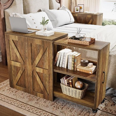 Tribesigns Rolling End Table with Storage, 3-Tier Narrow Side Table with Wheels & Shelves, with Adjustable Tabletop for Living Room, Bedroom