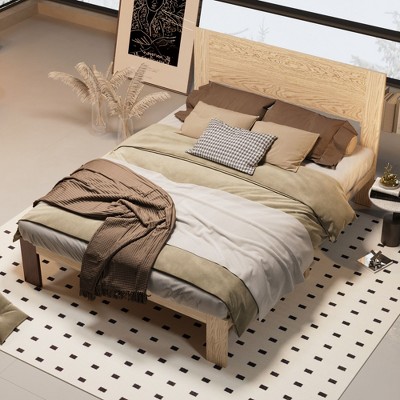 FUFU&GAGA Queen Size Wood Solid Wood Bed Frame, High Quality Material, Environmental Health, Stable Structure, Mute Load Bearing