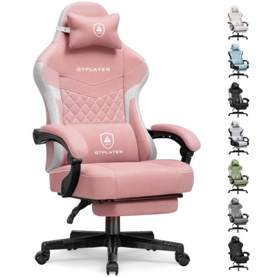 GTPLAYER Gaming Chair with Footrest, Premium Breathable Fabric, Waist Support, Linkage Armrest