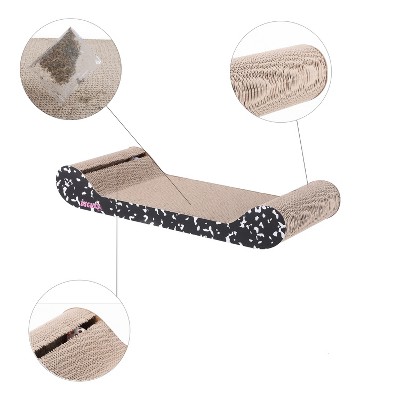 Rini 23.75" Black and White Cardboard Cat Lounge Bed with Bell Toys and Catnip