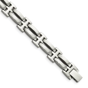 Black Bow Jewelry Men's 9mm Stainless Steel Polished Double Link Bracelet - 8.5 Inch - 1 of 4