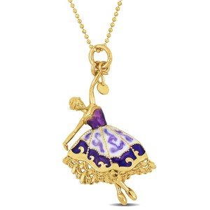 EVERLY JEWELRY | Yellow Plated Sterling Silver Purple and White Enamel Dancer Charm Necklace, 20-inch - 1 of 4
