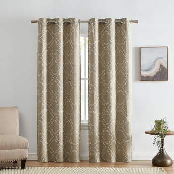 Valian Lattice Embroidered Blackout Window Curtain Panel, Set of 2 - Elrene Home Fashions