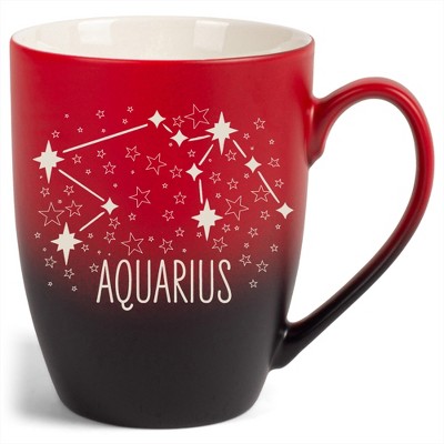 100 North Zodiac Design 10 Ounce Red and Black Two Toned Ombre, Comfortably Fits Your Hands, Ceramic Tea Coffee Cup Mug, Aquarius