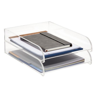 Okuna Outpost 2 Pieces Double Acrylic Letter Tray, File Organizers & Holder for Paper, Documents, Office Supplies