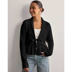Coolmee Women Long Sleeve Peplum Cardigan Sweater Shawl Lapel Tie Front Sweater Outwear Coat - 1 of 3