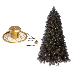 Home Heritage 1-1.75" Artificial Christmas Tree Base Rotating Metal Stand with Snowdrift 6.5 Ft Pre-Lit Artificial Christmas Holiday Tree - 1 of 4