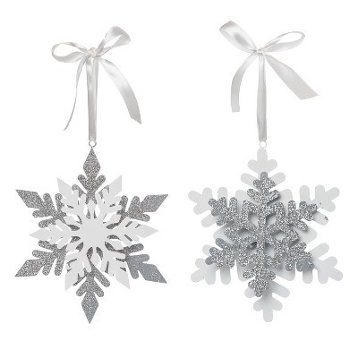 Transpac Oversized MDF Snowflake Ornament Set of 2 Christmas Home Decorations