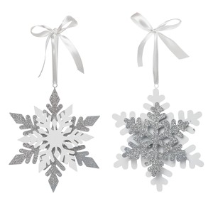 Transpac Oversized MDF Snowflake Ornament Set of 2 Christmas Home Decorations - 1 of 3