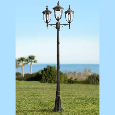 Texturized Black Outdoor Street Lantern with Clear Hammered Glass