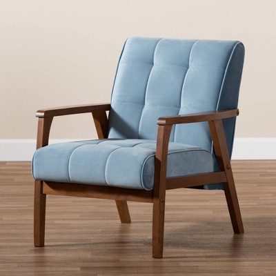 Asta Light Blue Velvet Upholstered Wood Armchair