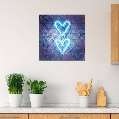 12" x 12" Neon Heart Canvas Art Print in Blue and Pink
