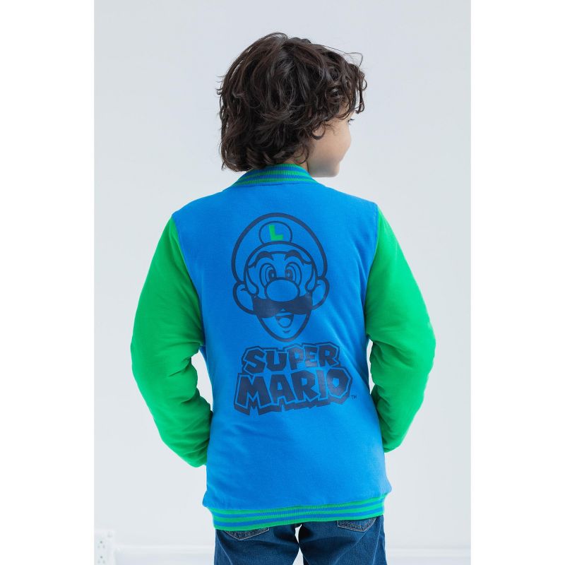 SUPER MARIO Nintendo Mario Luigi Zip Up Varsity Bomber Jacket Little Kid to Big Kid, 3 of 8