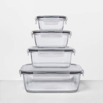 8pc Square Glass Food Storage Container Set (10.6 cup, 5.1 cup, 3.2 cup, 1.6 cup) - Made By Design™