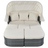 6-Pieces Outdoor Patio Rattan Round Daybed Sunbed Set with Retractable Canopy and Lift Table - 2 of 4
