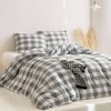Gingham Cotton Duvet Cover Set, Plaid Buffalo Check, 100 Washed Cotton, Set of 3, Grey White, Queen Size - 4 of 4