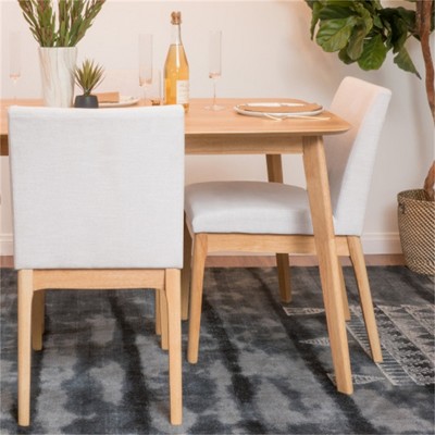 SKRAN Dining Chair Set of 2 ,Armless Chair With Wood Legs ＆ Fabric Soft Cushion Backing for Dining Room, Kitchen, Home - Light Beige