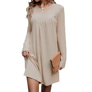 Women's Ribbed Mini Dress Long Sleeve Round Neck Casual Dresses - 1 of 4