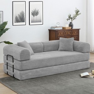 Dolonm Foldable Convertible Sofa Bed, Boneless Compression Mattress, Corduroy Sofa with Fixed Frame, Used for Living Room, Bedroom,Light Grey - 1 of 4