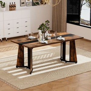 70" Wood Dining Table with Marble Texture Top and Steel Frame,Adjustable Feet,Rectangular Dining Table for Kitchen or Dining Room-Coolbibila - 1 of 4