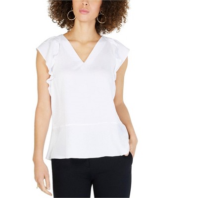 Michael Kors Womens Flutter-Sleeve Ruffled Blouse, White, X-Large